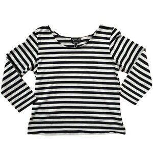 Agnes b Paris Striped Long Sleeve Top Black Taupe Cotton Scoop Neck Size 3/Large